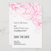 Save The Date Fleurs roses et feuilles (Devant / Derrière)