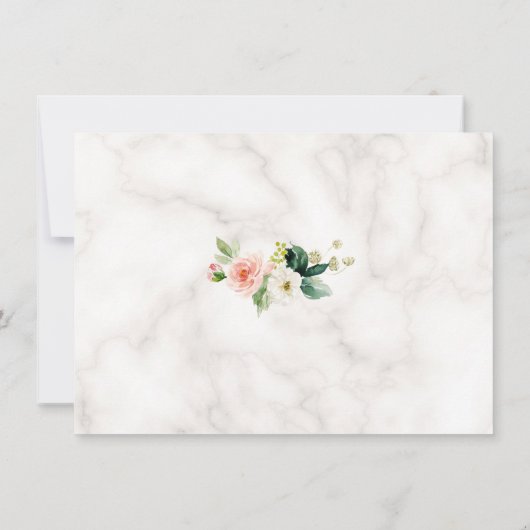 Save The Date Fleurs Roses Luxe Cadre Doré Mariage Marbre (Dos)