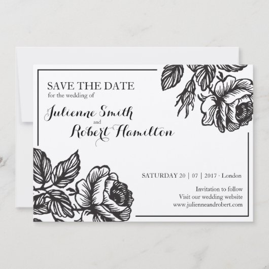 Save The Date Fleurs roses Mariage floral rustique Enregistrer l (Devant)