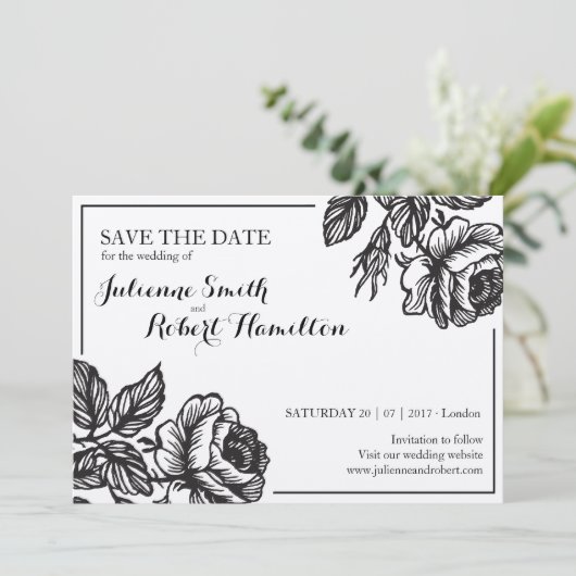 Save The Date Fleurs roses Mariage floral rustique Enregistrer l (Debout devant)