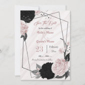 Save The Date fleurs roses noires gris feuille botanique géométr (Devant)