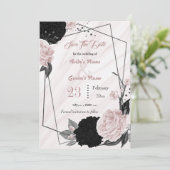 Save The Date fleurs roses noires gris feuille botanique géométr (Debout devant)