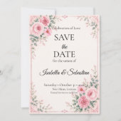 Save The Date Fleurs roses romantiques (Devant)
