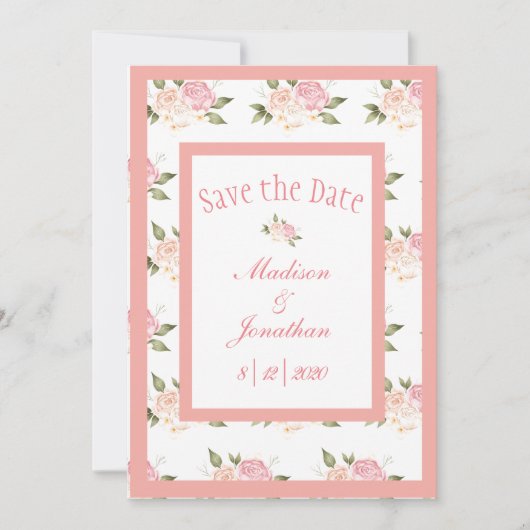 Save The Date Fleurs roses romantiques Mariage de script (Devant)