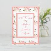 Save The Date Fleurs roses romantiques Mariage de script (Debout devant)