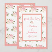Save The Date Fleurs roses romantiques Mariage de script (Devant / Derrière)