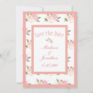 Save The Date Fleurs roses romantiques Mariage de script
