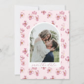 Save The Date Fleurs Roses Rouges Romantique Script Arch Photo (Devant)