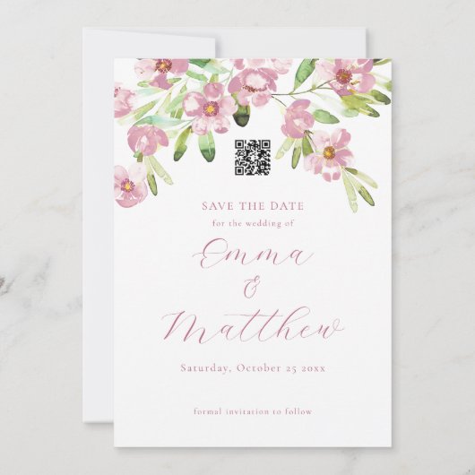 Save The Date Fleurs Roses Rouges Romantique Script Arch Photo (Dos)