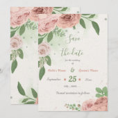 Save The Date fleurs roses rousses verdure botanique (Devant / Derrière)