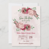 Save The Date fleurs roses vert feuille botanique (Devant)