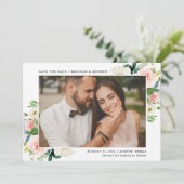 Save The Date Fleurs Rosissantes Photo (Debout devant)