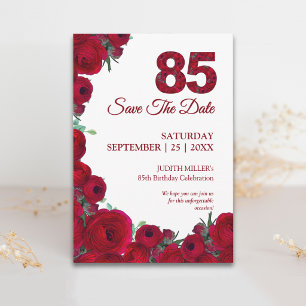 Save The Date Fleurs rouges audacieuses pour un 85e anniversaire