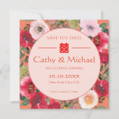 Save The Date Fleurs rouges de couronnes florales orange mariage (Devant)