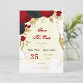 Save The Date fleurs rouges et noires or botanique (Debout devant)