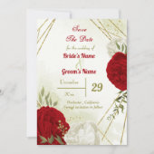 Save The Date fleurs rouges vert feuilles (Devant)