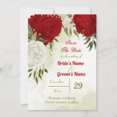 Save The Date fleurs rouges vert feuilles (Devant)