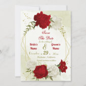 Save The Date fleurs rouges vert feuilles (Devant)