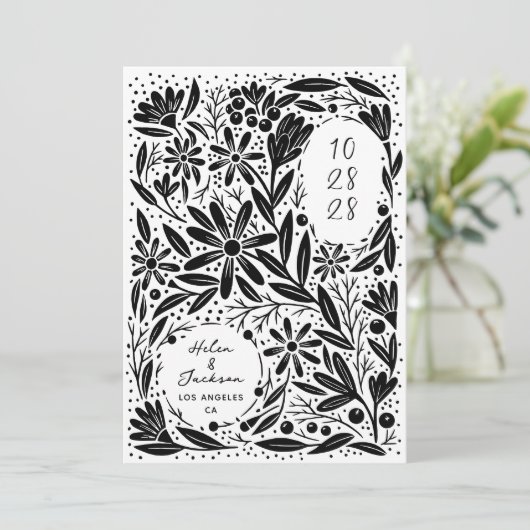 Save The Date Fleurs rustiques découpées en papier (Debout devant)