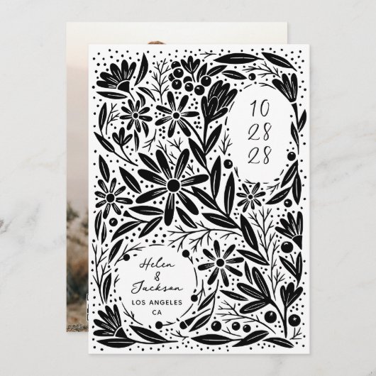 Save The Date Fleurs rustiques découpées en papier (Devant / Derrière)