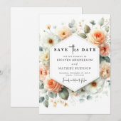 Save The Date Fleurs rustiques Peach Mariage (Devant / Derrière)