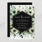 Save The Date Fleurs rustiques simples Mariage vert Sage (Devant / Derrière)