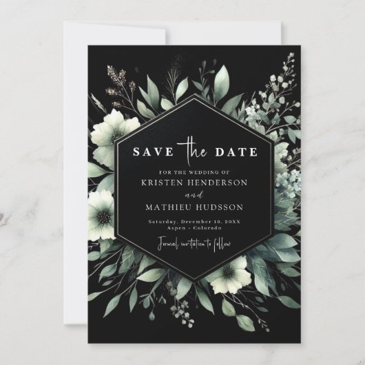 Save The Date Fleurs rustiques uniques Mariage vert Sage (Devant)