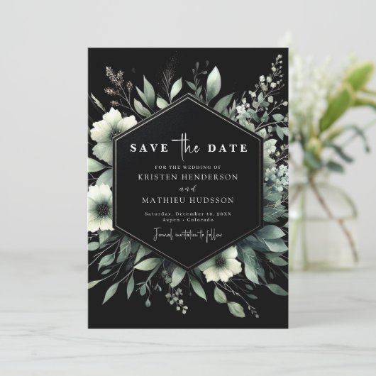 Save The Date Fleurs rustiques uniques Mariage vert Sage (Debout devant)