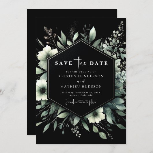 Save The Date Fleurs rustiques uniques Mariage vert Sage (Devant / Derrière)