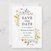 Save The Date Fleurs sauvages à l'aquarelle Cadre doré (Devant)