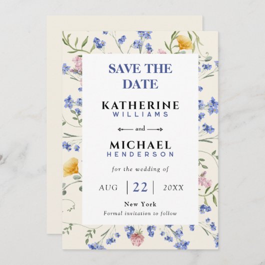 Save The Date Fleurs sauvages aquarelle prairie Mariage (Devant / Derrière)