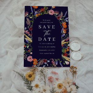 Save The Date Fleurs sauvages aquarelles colorées Mariage bleu d