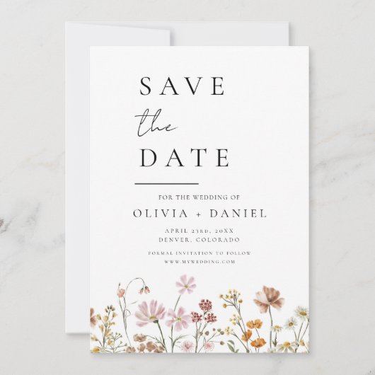 Save The Date Fleurs sauvages Boho Enregistrer la date minimalis (Devant)