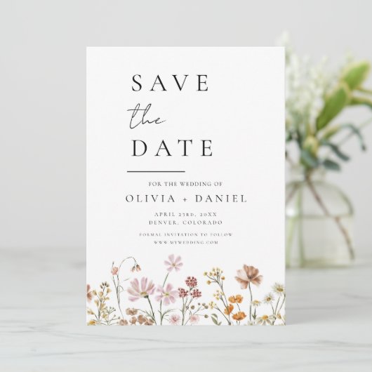 Save The Date Fleurs sauvages Boho Enregistrer la date minimalis (Debout devant)