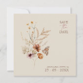 Save The Date Fleurs sauvages Brown Boho et Mariage de papillons (Devant)