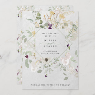 Save The Date Fleurs sauvages bruyants Gris clair géométrique