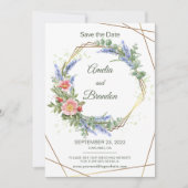 Save The Date Fleurs sauvages Cadre en feuille d'or Faux Mariage (Devant)