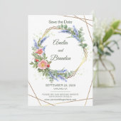 Save The Date Fleurs sauvages Cadre en feuille d'or Faux Mariage (Debout devant)