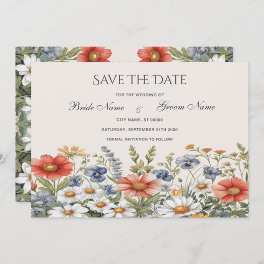 Save The Date Fleurs sauvages Colorés Enregistrer La Date (Devant / Derrière)