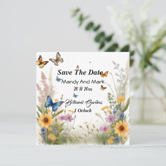 Save The Date Fleurs sauvages D'Aquarelle Et Papillons, (Debout devant)