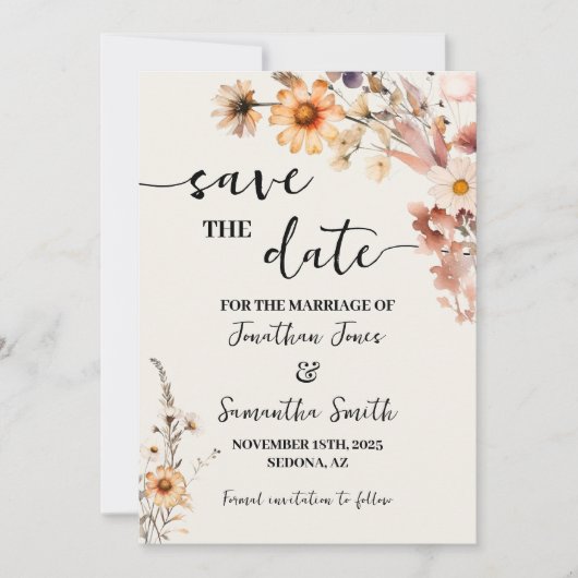 Save The Date Fleurs sauvages d'automne Enregistrer le Mariage d (Devant)