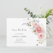 Save The Date Fleurs sauvages de jardin printanier mariage rose  (Debout devant)