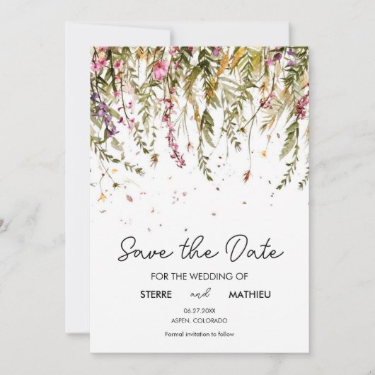 Save The Date Fleurs sauvages de jardin Whimsical (Devant)