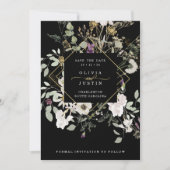 Save The Date Fleurs sauvages de minuit | Géométrique noire (Devant)