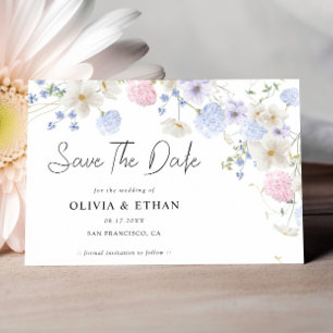 Save The Date Fleurs Sauvages de Printemps Mariage Rose Violet