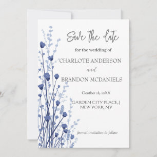 Save The Date Fleurs sauvages Delicate Bleu Blanc Enregistrer La