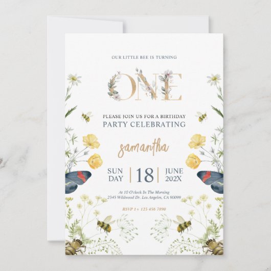 Save The Date Fleurs sauvages et abeilles Anniversaire Invitatio (Devant)