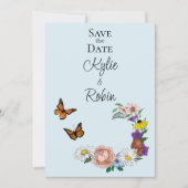 Save The Date Fleurs sauvages Floral Blue Champhrooms Mariage (Devant)