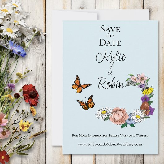 Save The Date Fleurs sauvages Floral Blue Champhrooms Mariage