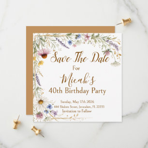 Save The Date Fleurs sauvages Floral Botanique Aquarelle, Feuill